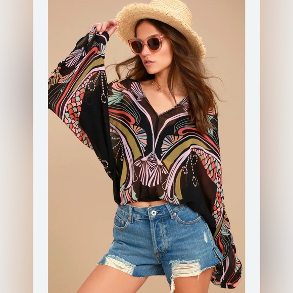 Free People Tops - Free People Beneath The Sea Chiffon Butterfly Top